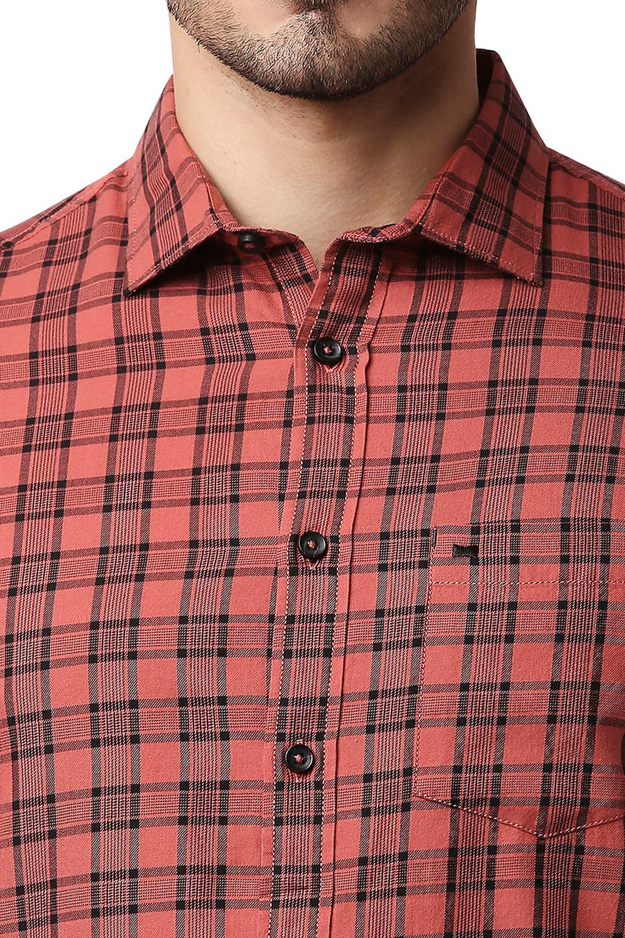 BASICS SLIM FIT CRYSTAL RED TWILL CHECKS SHIRT
