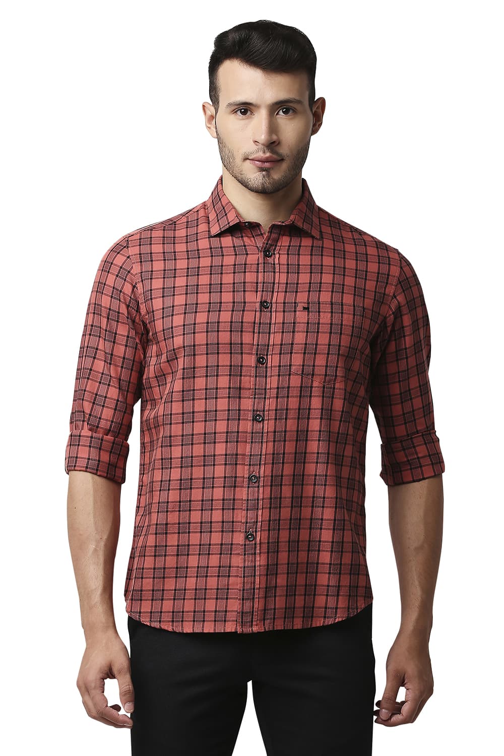 BASICS SLIM FIT TWILL CHECKS SHIRT