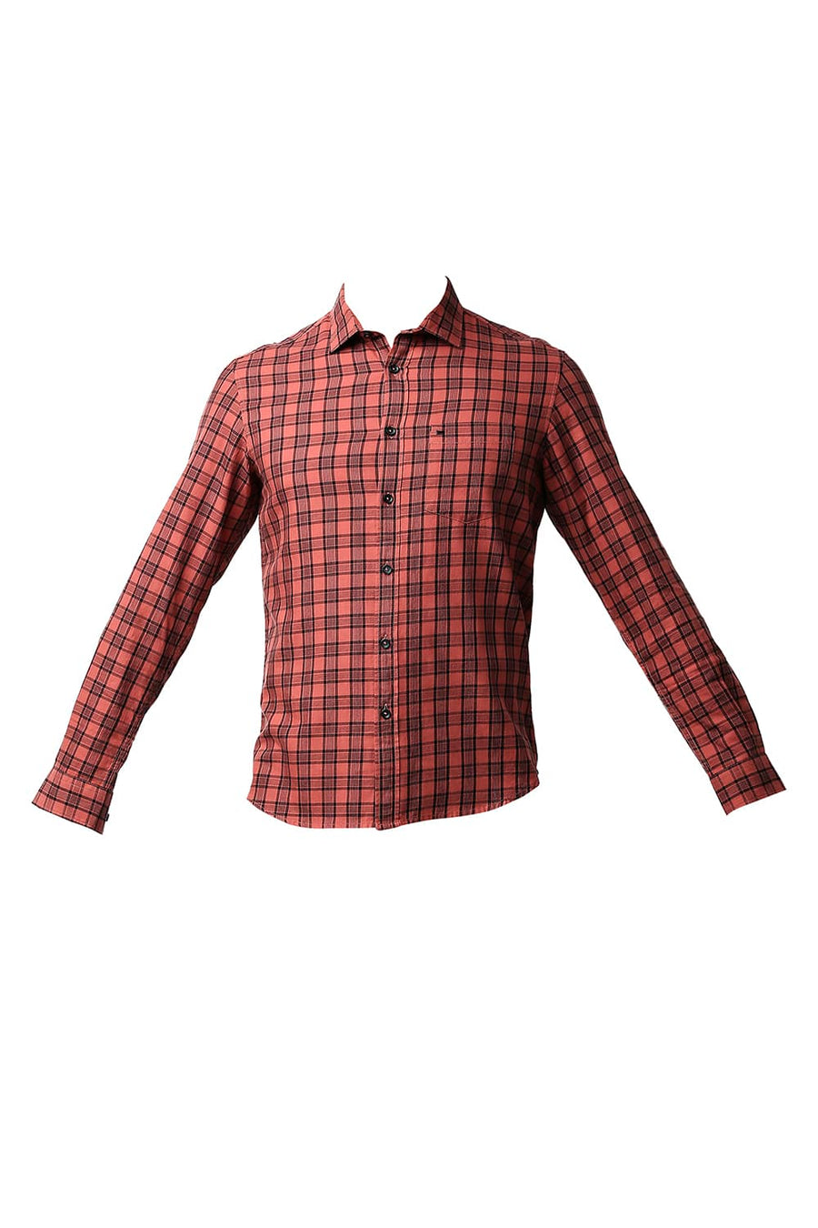BASICS SLIM FIT CRYSTAL RED TWILL CHECKS SHIRT