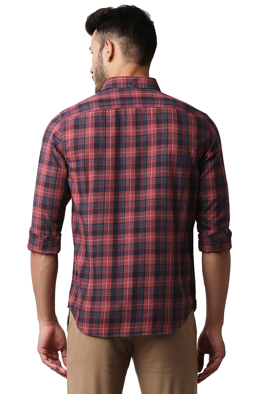 BASICS SLIM FIT MINERAL RED TWILL CHECKS SHIRT