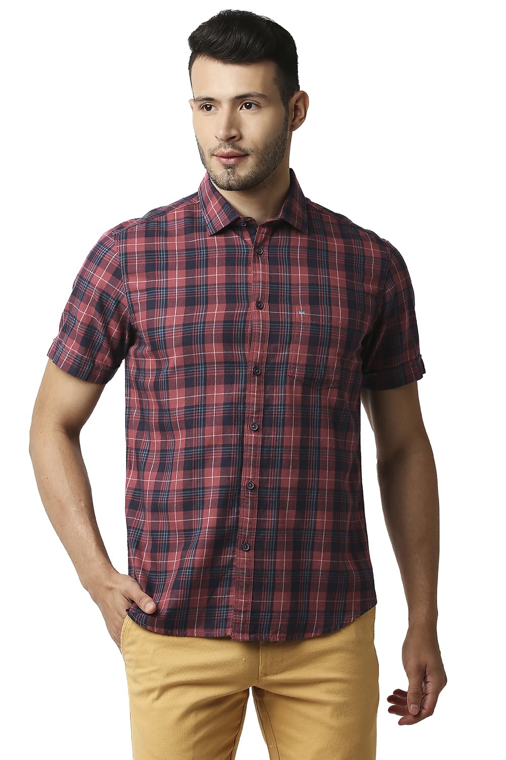 BASICS SLIM FIT TWILL CHECKS SHIRT