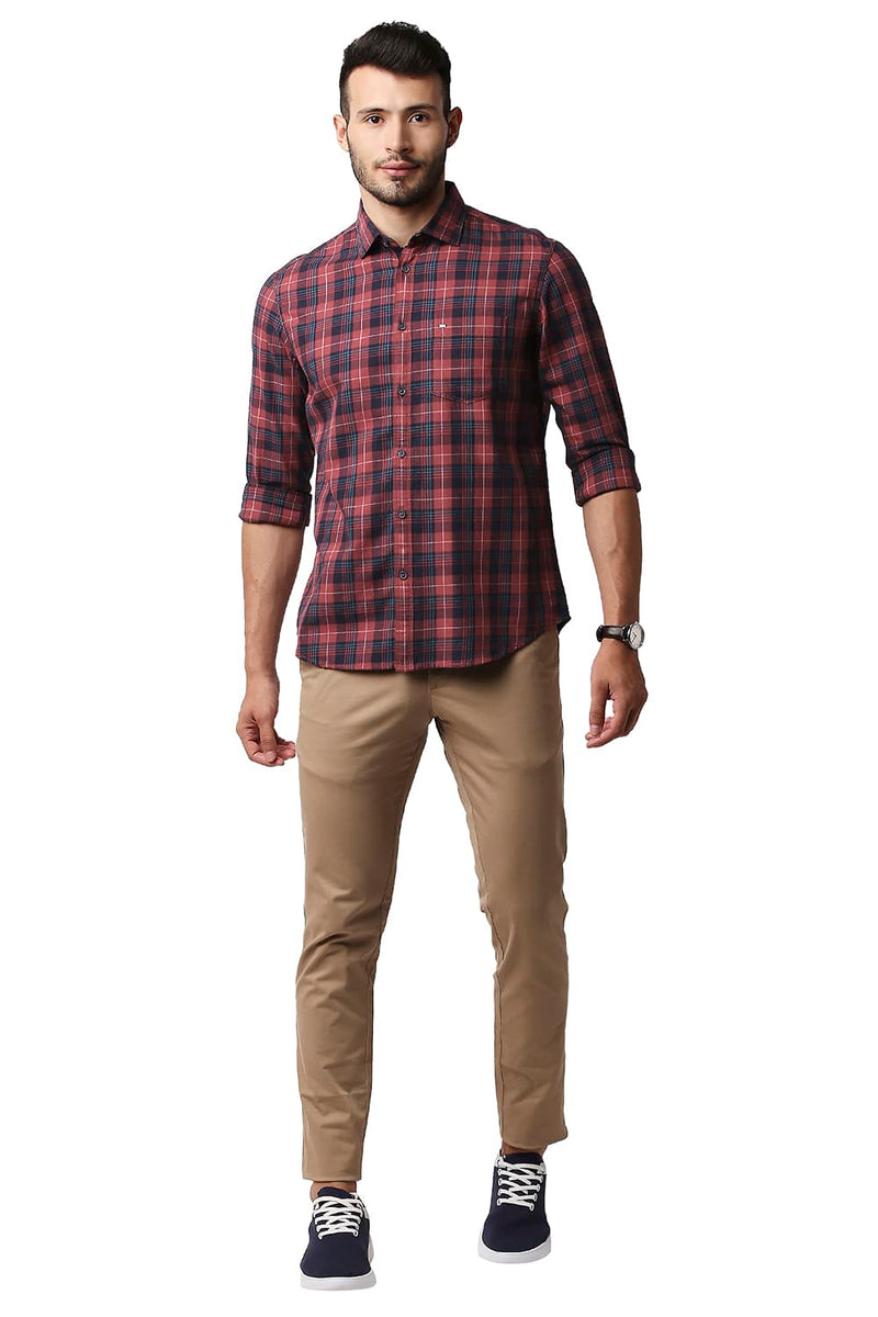 BASICS SLIM FIT TWILL CHECKS SHIRT