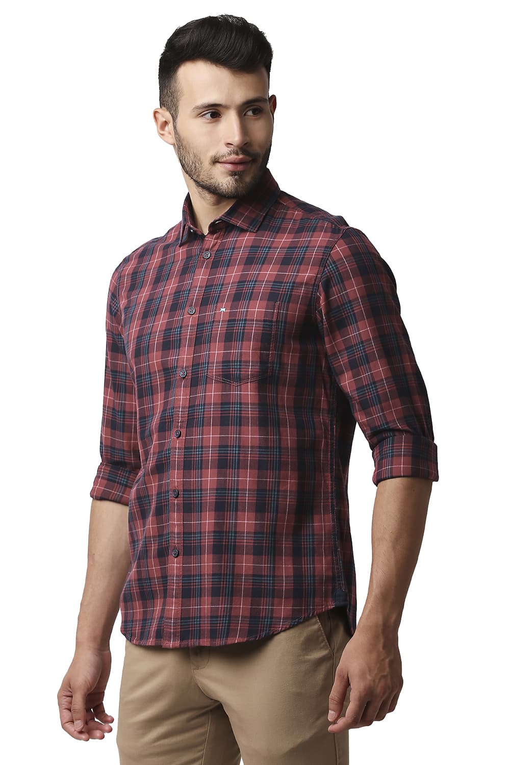 BASICS SLIM FIT TWILL CHECKS SHIRT