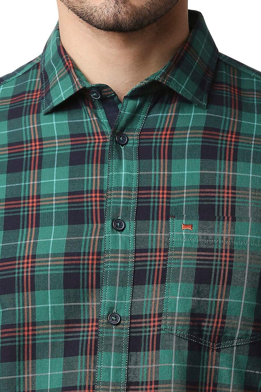BASICS SLIM FIT GREEN LAKE TWILL CHECKS SHIRT