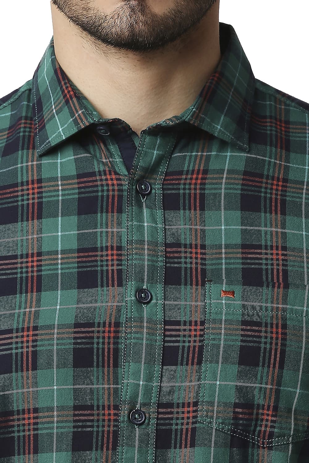 BASICS SLIM FIT TWILL CHECKS HALFSLEEVES SHIRT