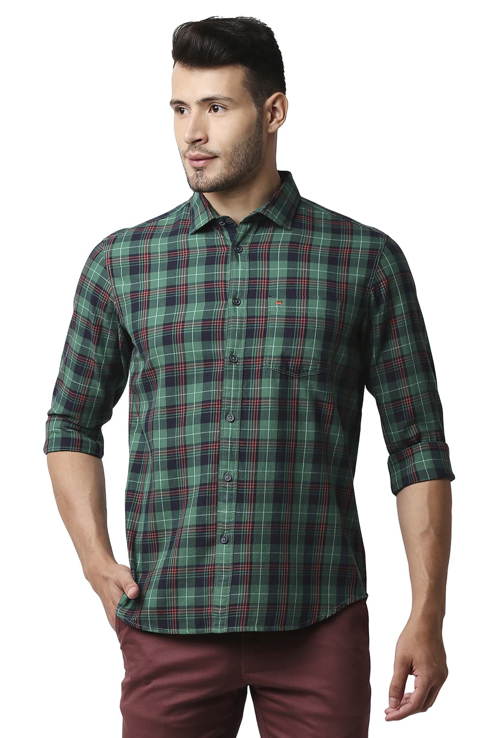 BASICS SLIM FIT TWILL CHECKS SHIRT