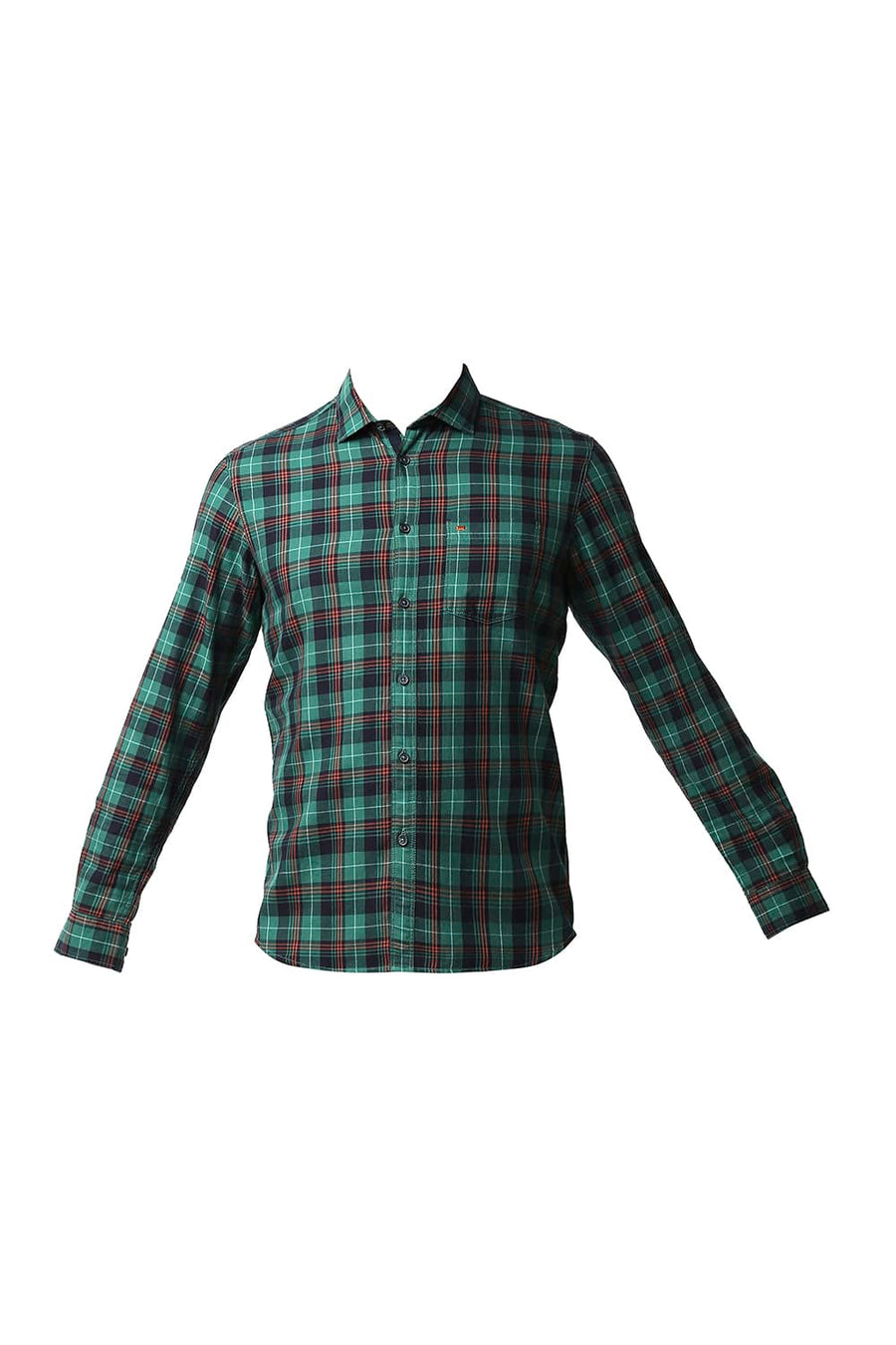 BASICS SLIM FIT GREEN LAKE TWILL CHECKS SHIRT