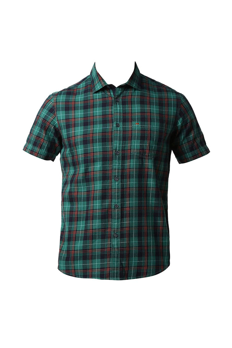 BASICS SLIM FIT TWILL CHECKS HALFSLEEVES SHIRT