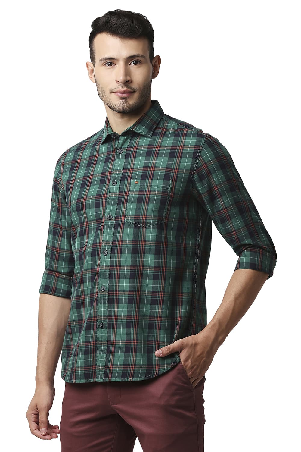 BASICS SLIM FIT TWILL CHECKS SHIRT