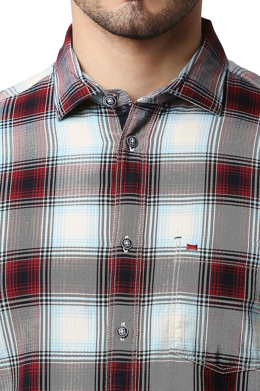 BASICS SLIM FIT FIERY ORANGE HERRING BONE TWILL CHECKS SHIRT