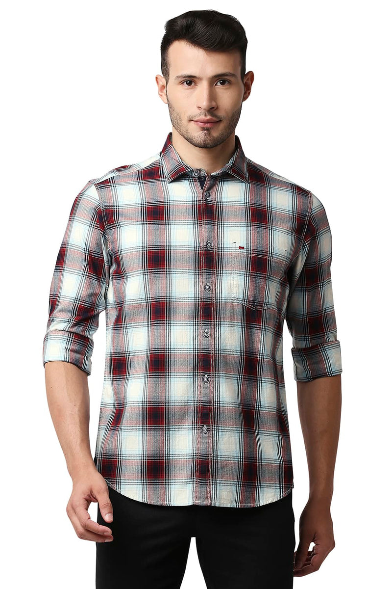 BASICS SLIM FIT HERRING BONE TWILL CHECKS SHIRT