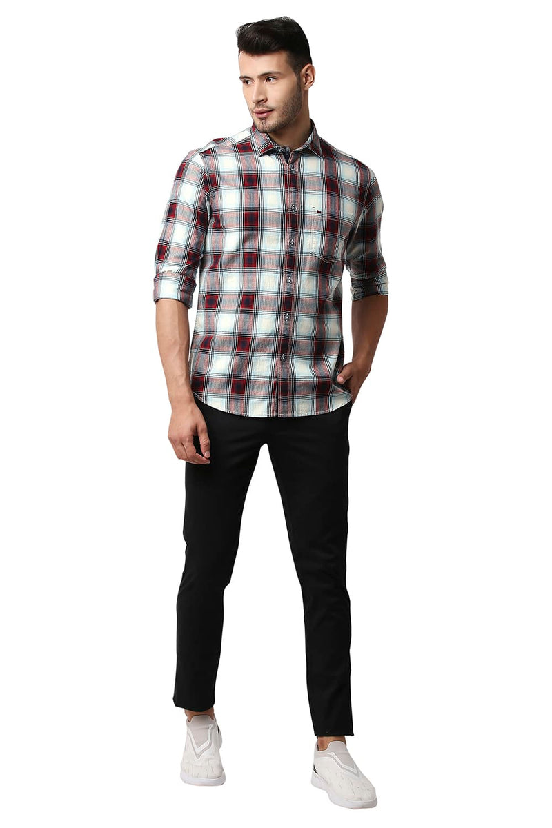 BASICS SLIM FIT HERRING BONE TWILL CHECKS SHIRT