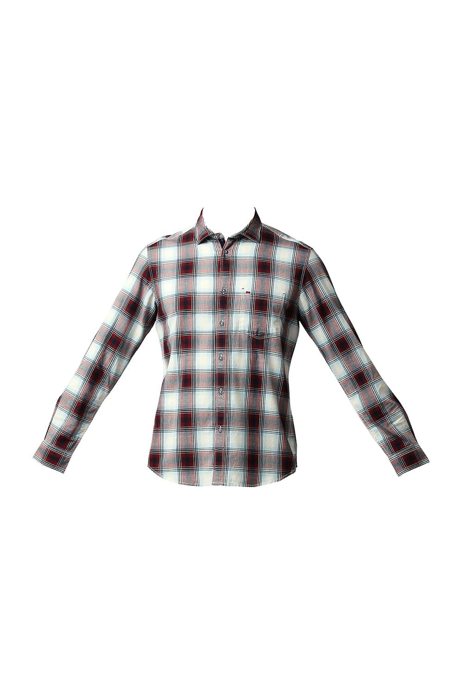 BASICS SLIM FIT FIERY ORANGE HERRING BONE TWILL CHECKS SHIRT