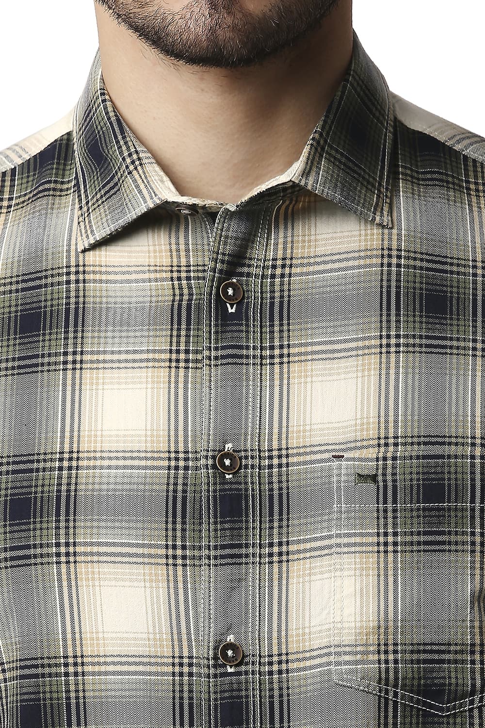 BASICS SLIM FIT HERRING BONE TWILL CHECKS SHIRT