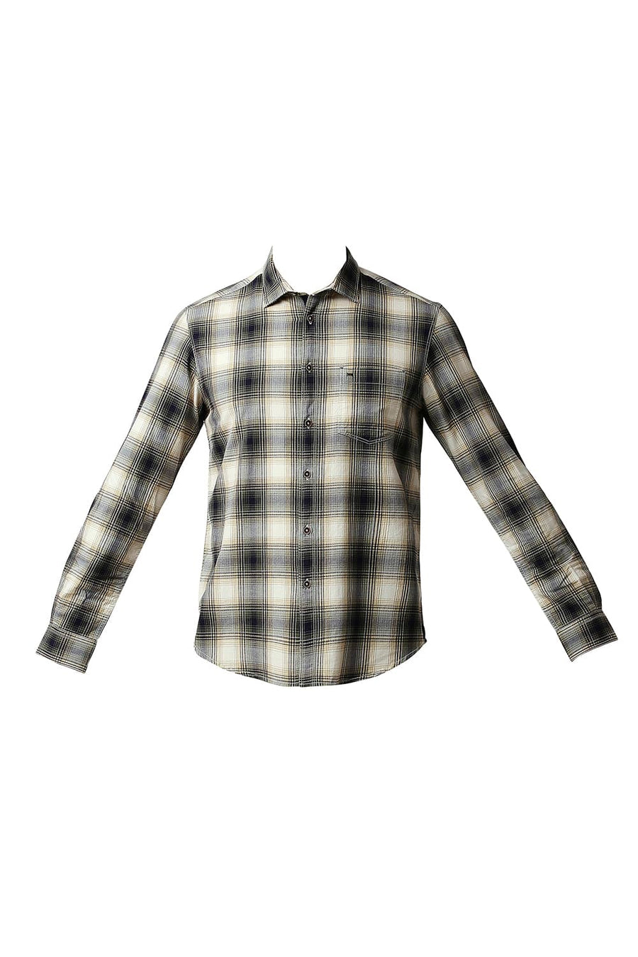 BASICS SLIM FIT COMFREY GREEN HERRING BONE TWILL CHECKS SHIRT