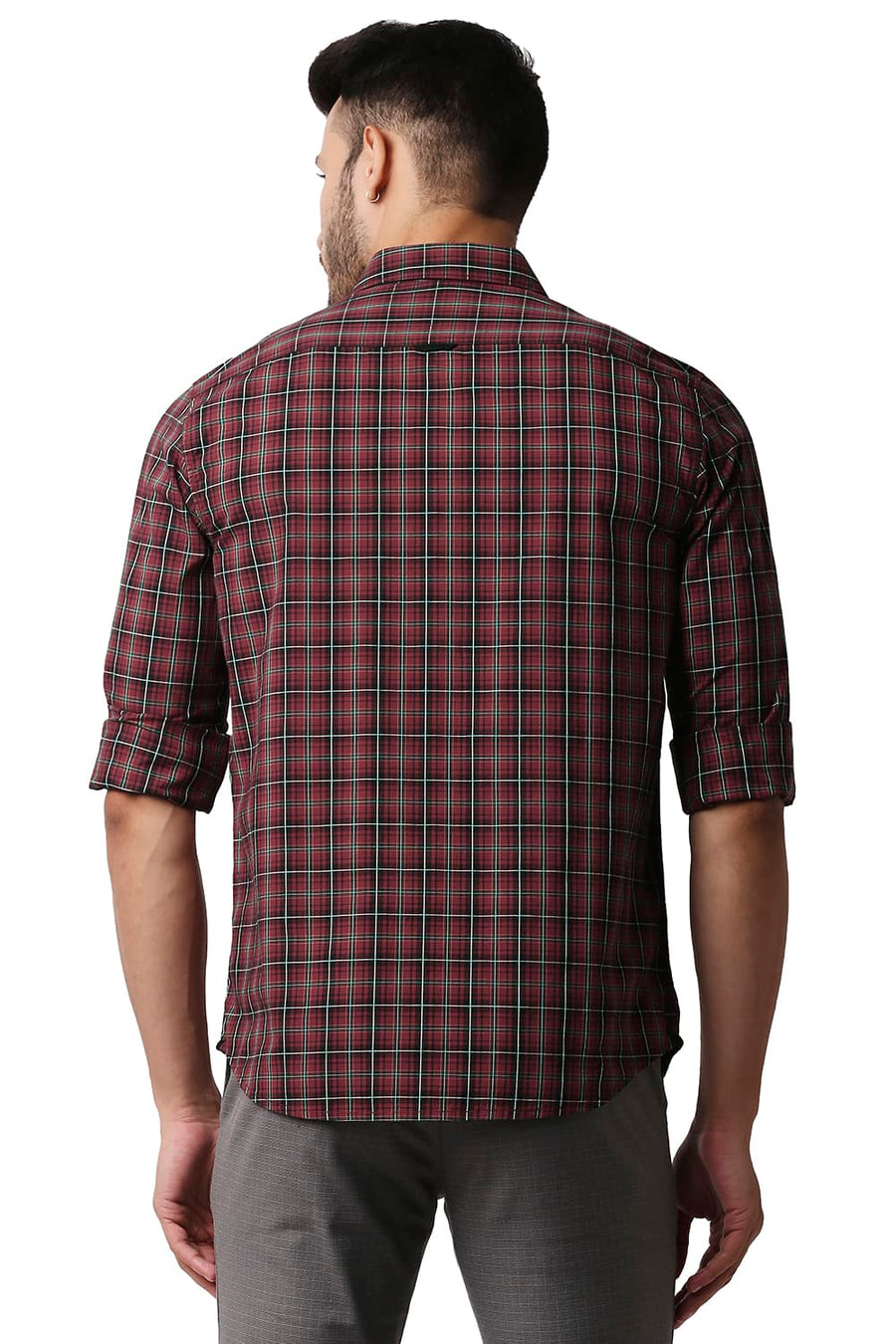 BASICS SLIM FIT SCARLET SAGE COTTON CHECKS SHIRT