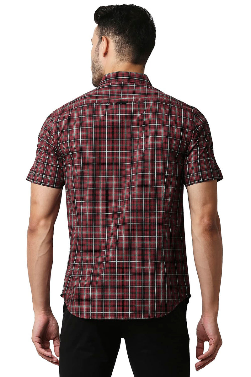 BASICS SLIM FIT COTTON CHECKS HALFSLEEVES SHIRT