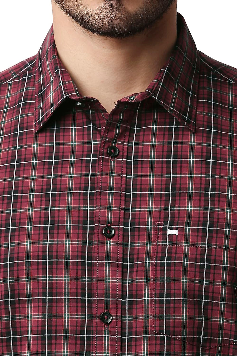 BASICS SLIM FIT SCARLET SAGE COTTON CHECKS SHIRT