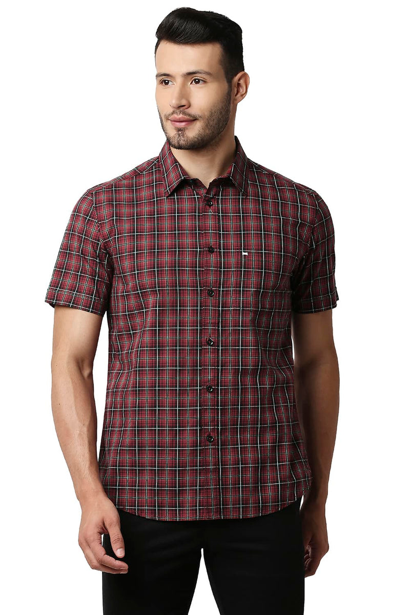 BASICS SLIM FIT COTTON CHECKS SHIRT