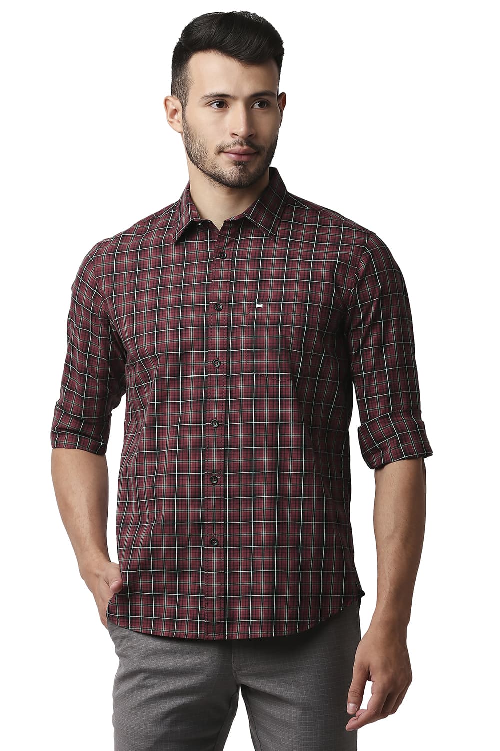 BASICS SLIM FIT COTTON CHECKS SHIRT