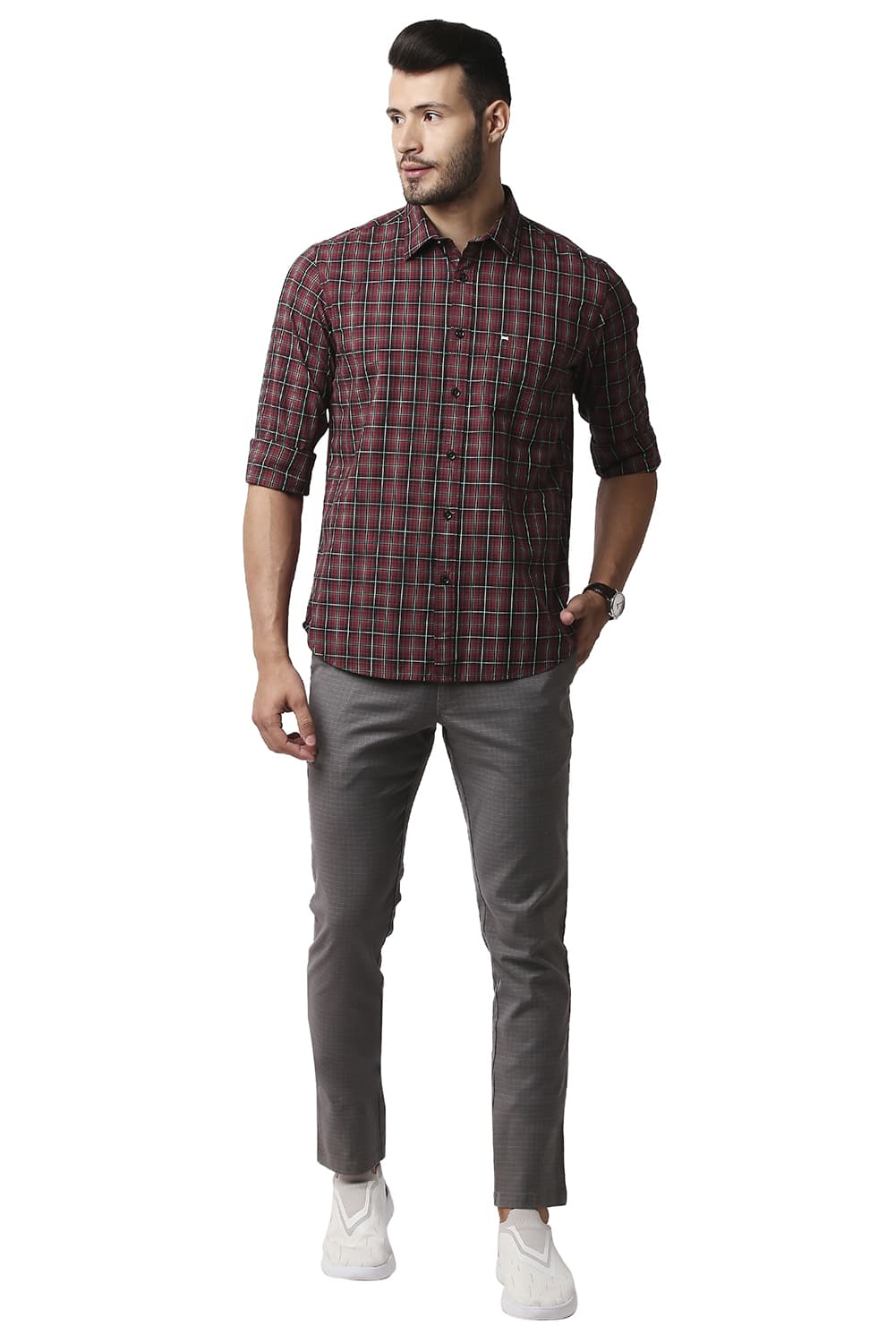 BASICS SLIM FIT COTTON CHECKS SHIRT