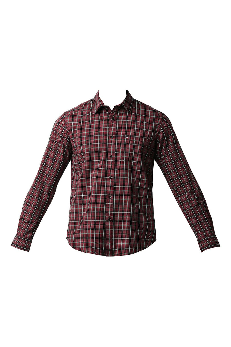 BASICS SLIM FIT SCARLET SAGE COTTON CHECKS SHIRT