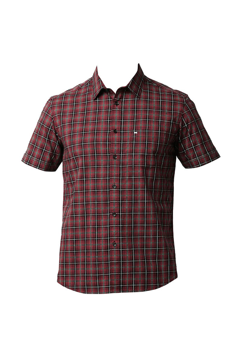 BASICS SLIM FIT COTTON CHECKS HALFSLEEVES SHIRT