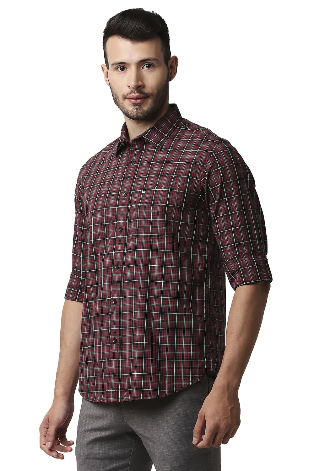 BASICS SLIM FIT COTTON CHECKS SHIRT