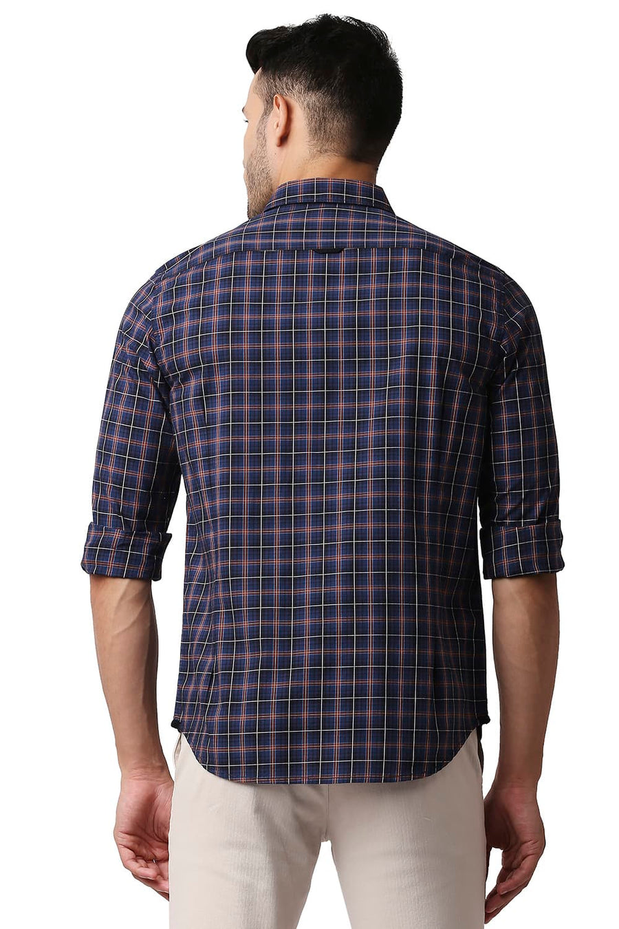 BASICS SLIM FIT BIJON BLUE COTTON CHECKS SHIRT