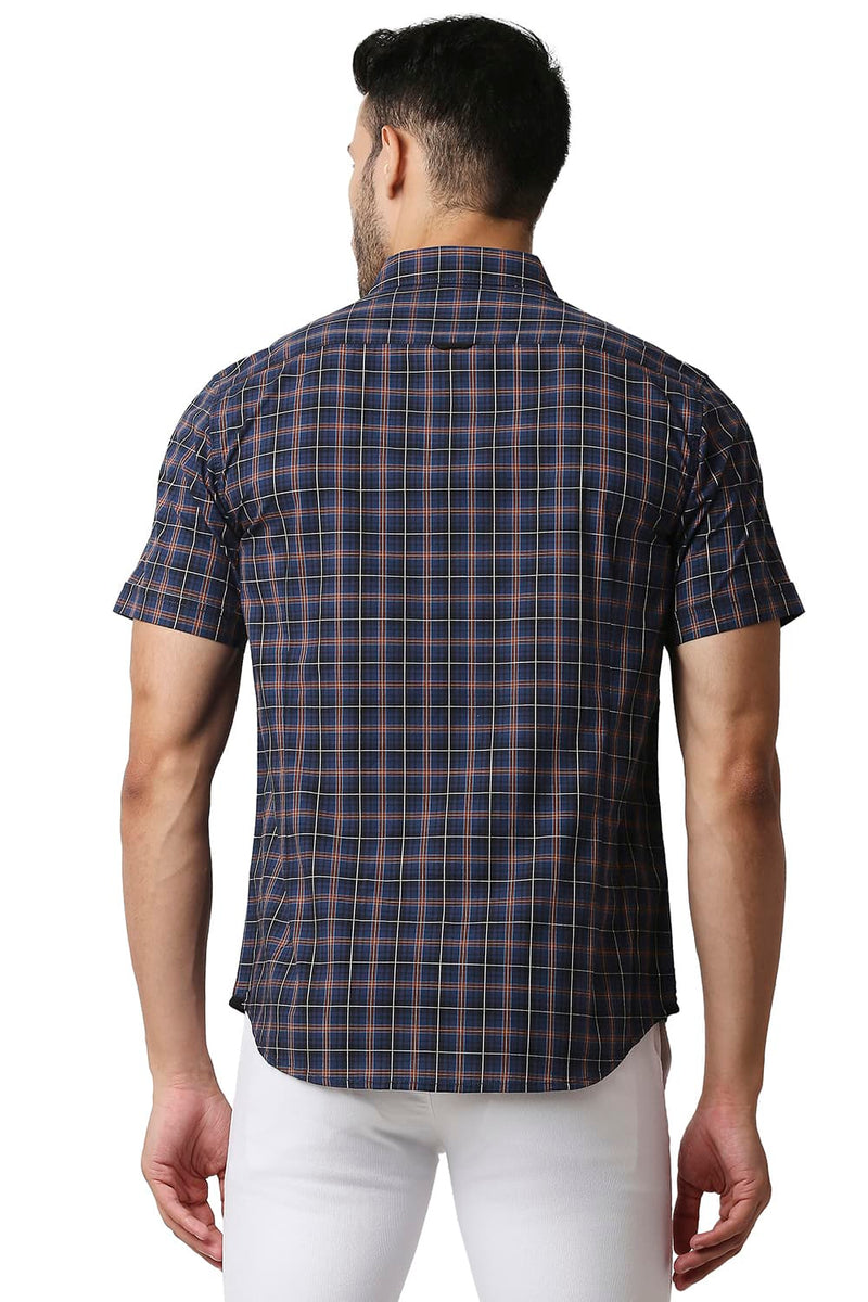 BASICS SLIM FIT COTTON CHECKS HALFSLEEVES SHIRT