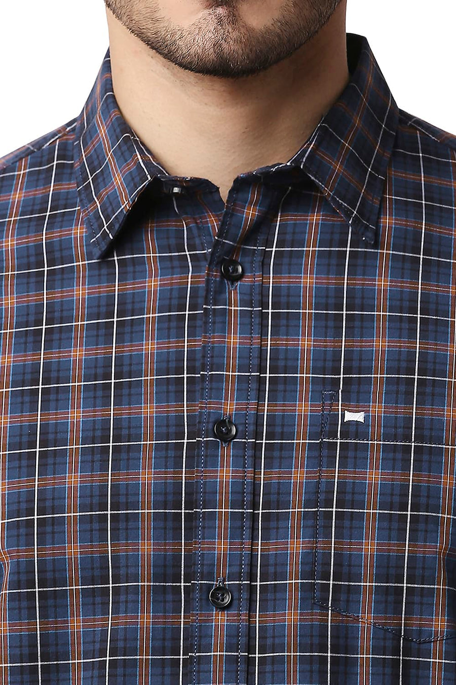 BASICS SLIM FIT BIJON BLUE COTTON CHECKS SHIRT