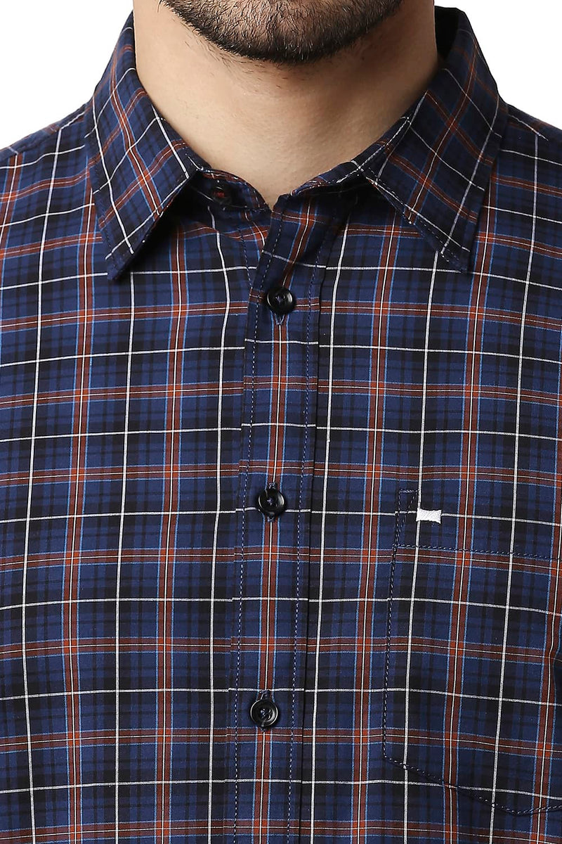 BASICS SLIM FIT COTTON CHECKS HALFSLEEVES SHIRT