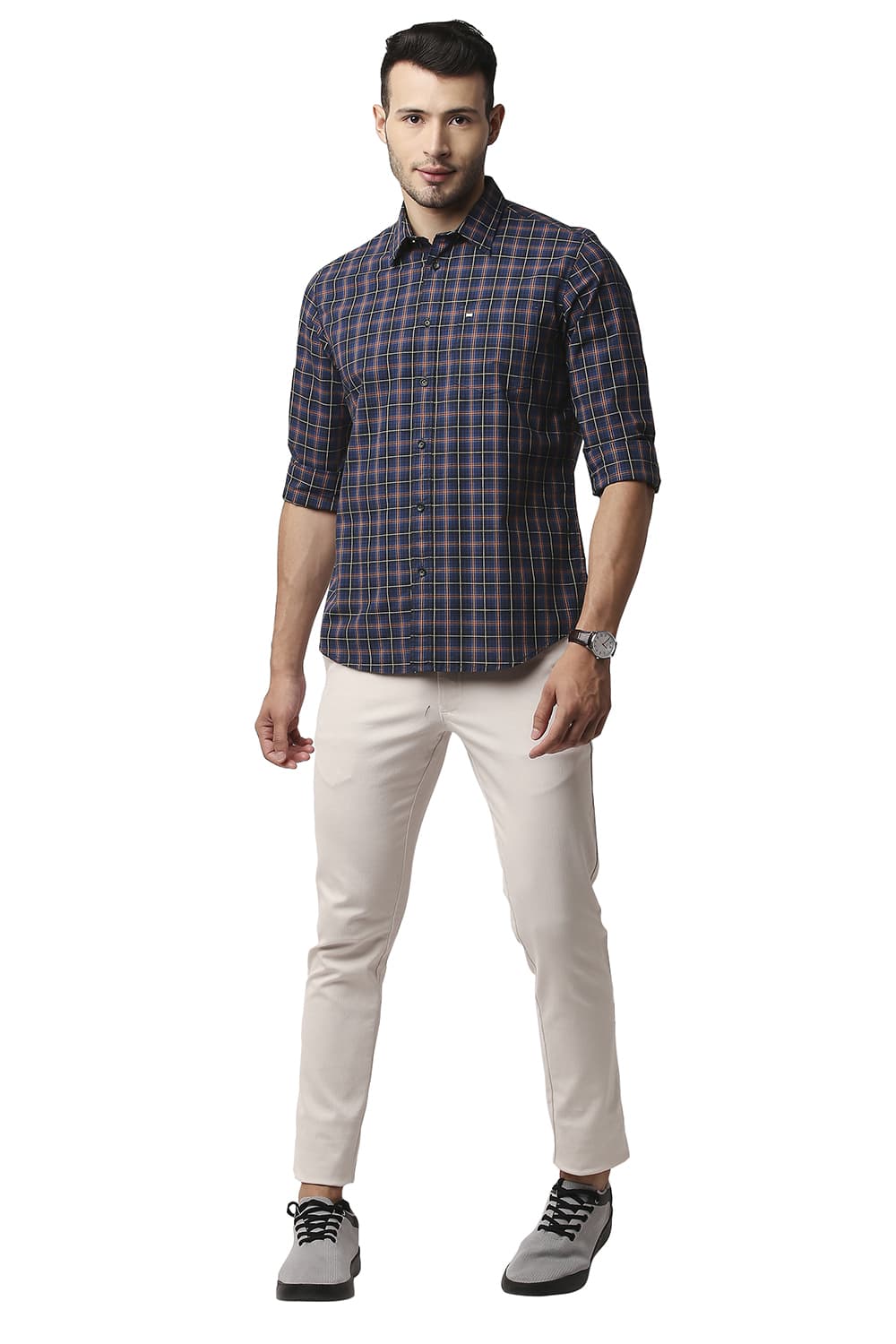 BASICS SLIM FIT COTTON CHECKS SHIRT