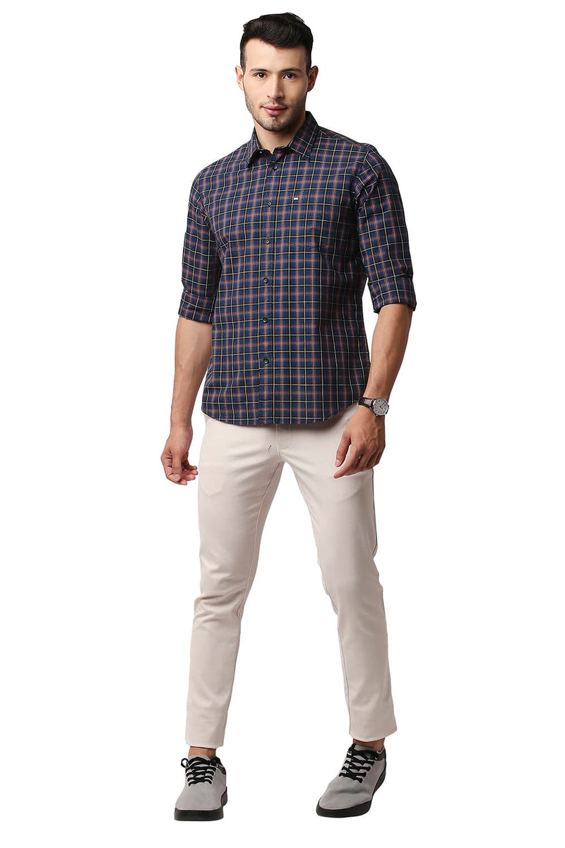 BASICS SLIM FIT COTTON CHECKS SHIRT