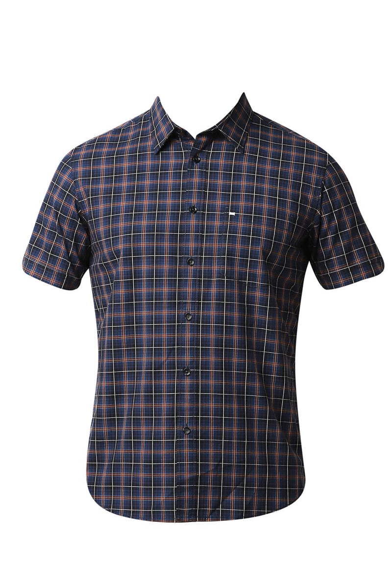 BASICS SLIM FIT COTTON CHECKS HALFSLEEVES SHIRT