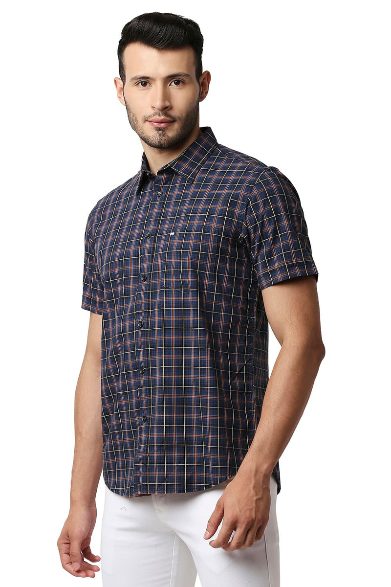 BASICS SLIM FIT COTTON CHECKS HALFSLEEVES SHIRT