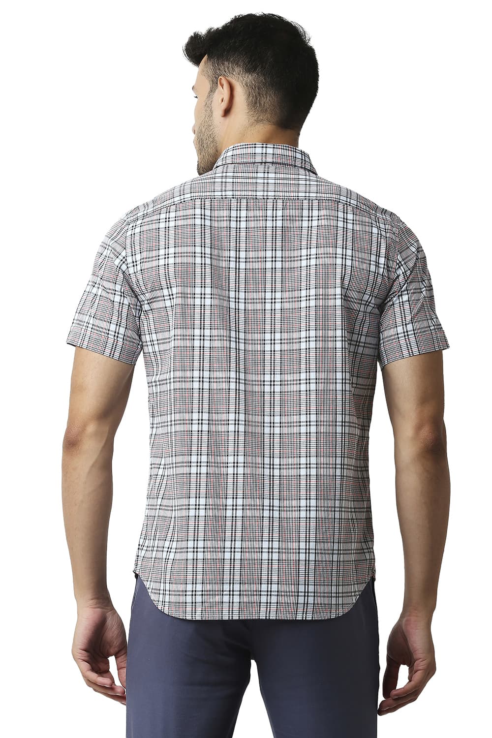 BASICS SLIM FIT COTTON CHECKS HALFSLEEVES SHIRT