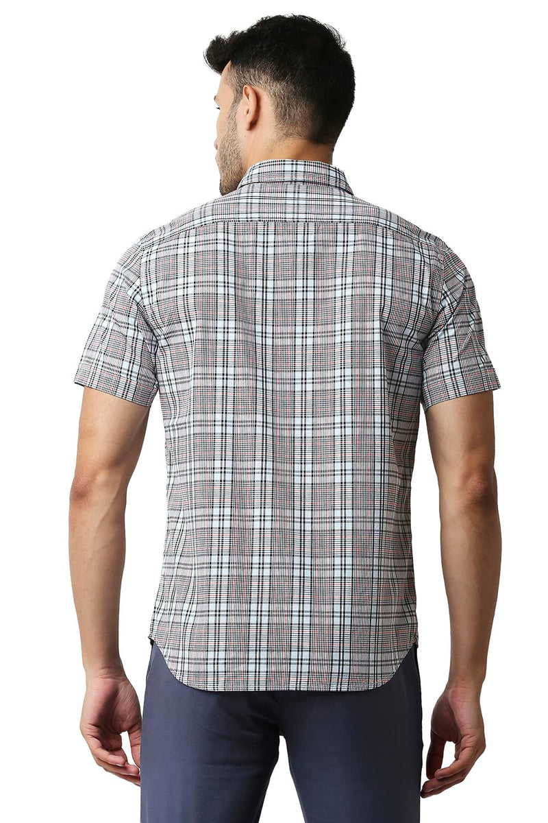 BASICS SLIM FIT COTTON CHECKS HALFSLEEVES SHIRT