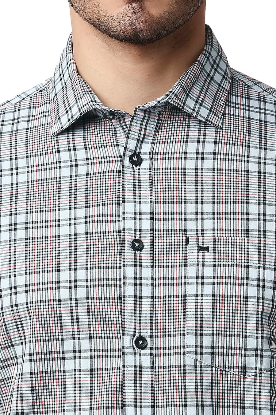 BASICS SLIM FIT PLEIN AIR BLUE COTTON CHECKS SHIRT