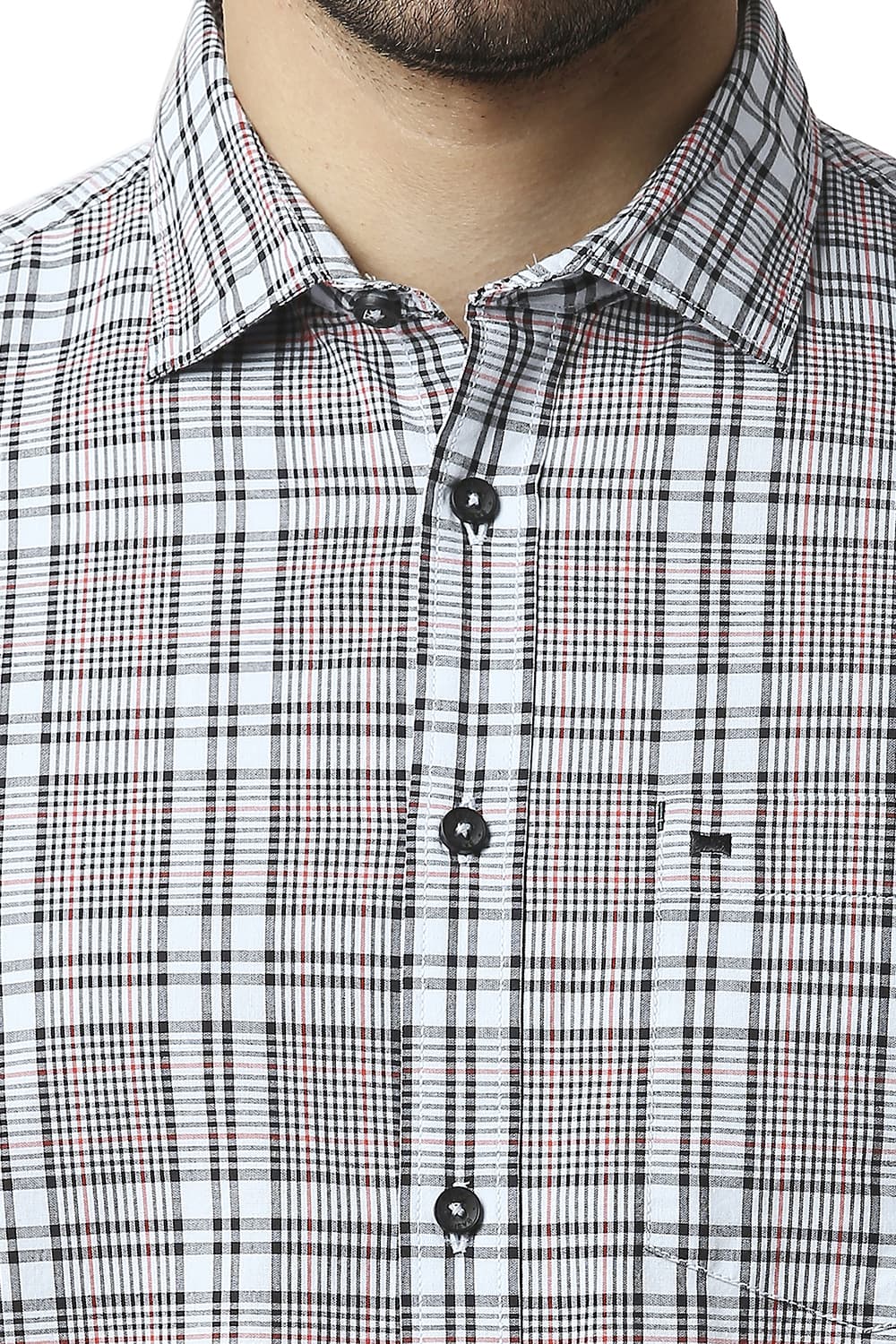 BASICS SLIM FIT COTTON CHECKS HALFSLEEVES SHIRT