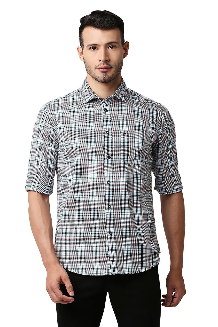 BASICS SLIM FIT PLEIN AIR BLUE COTTON CHECKS SHIRT