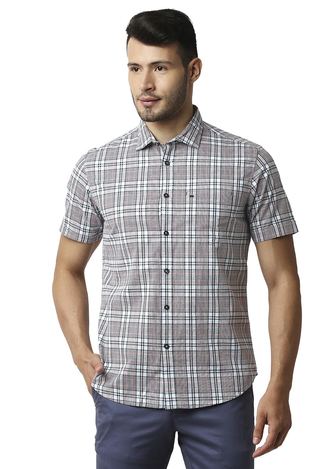 BASICS SLIM FIT COTTON CHECKS SHIRT