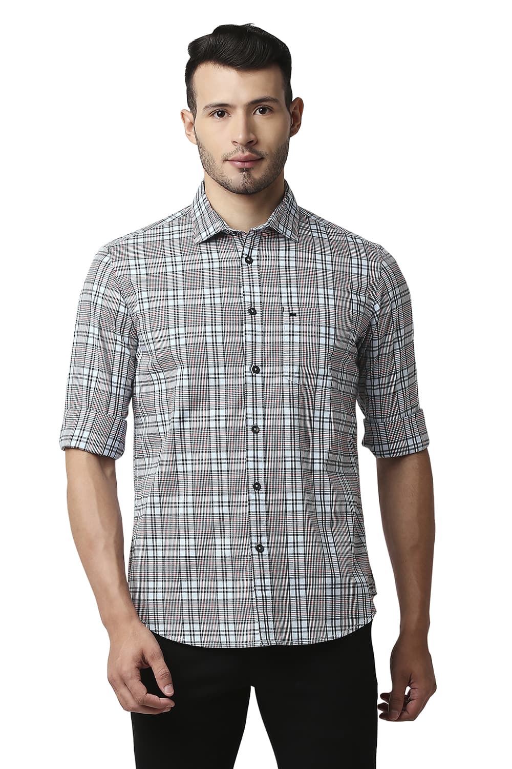 BASICS SLIM FIT COTTON CHECKS SHIRT