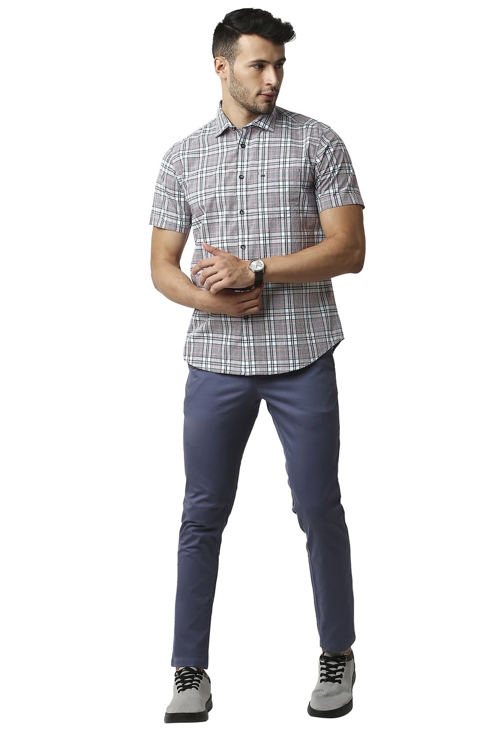 BASICS SLIM FIT COTTON CHECKS HALFSLEEVES SHIRT