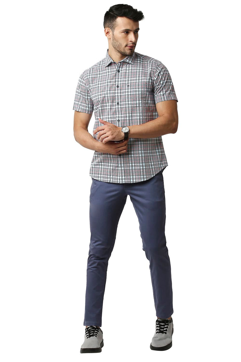 BASICS SLIM FIT COTTON CHECKS HALFSLEEVES SHIRT