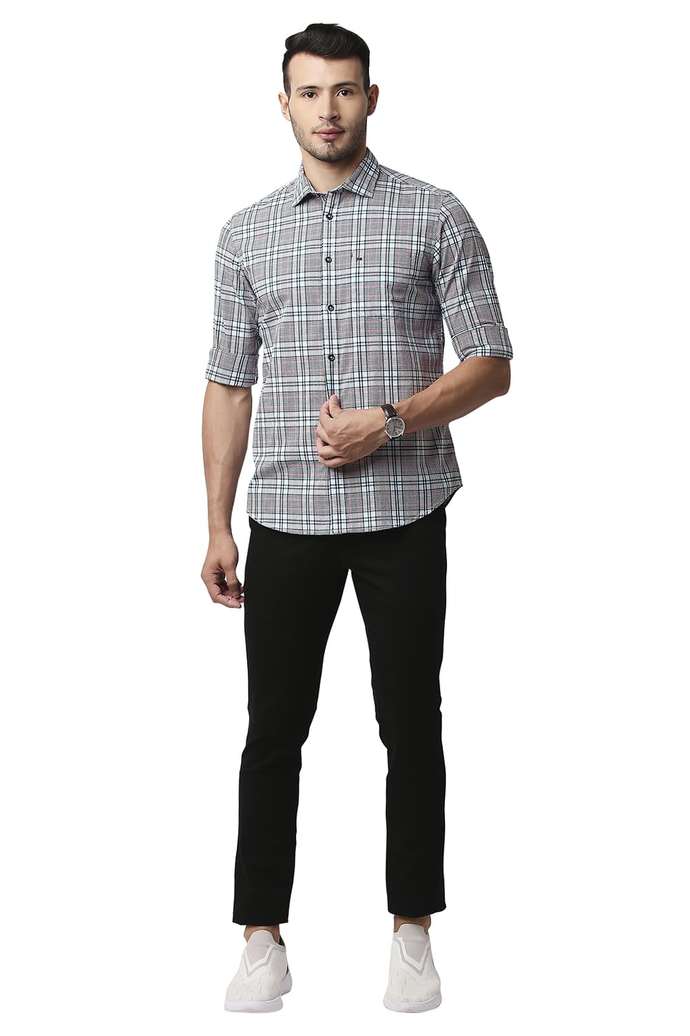 BASICS SLIM FIT COTTON CHECKS SHIRT