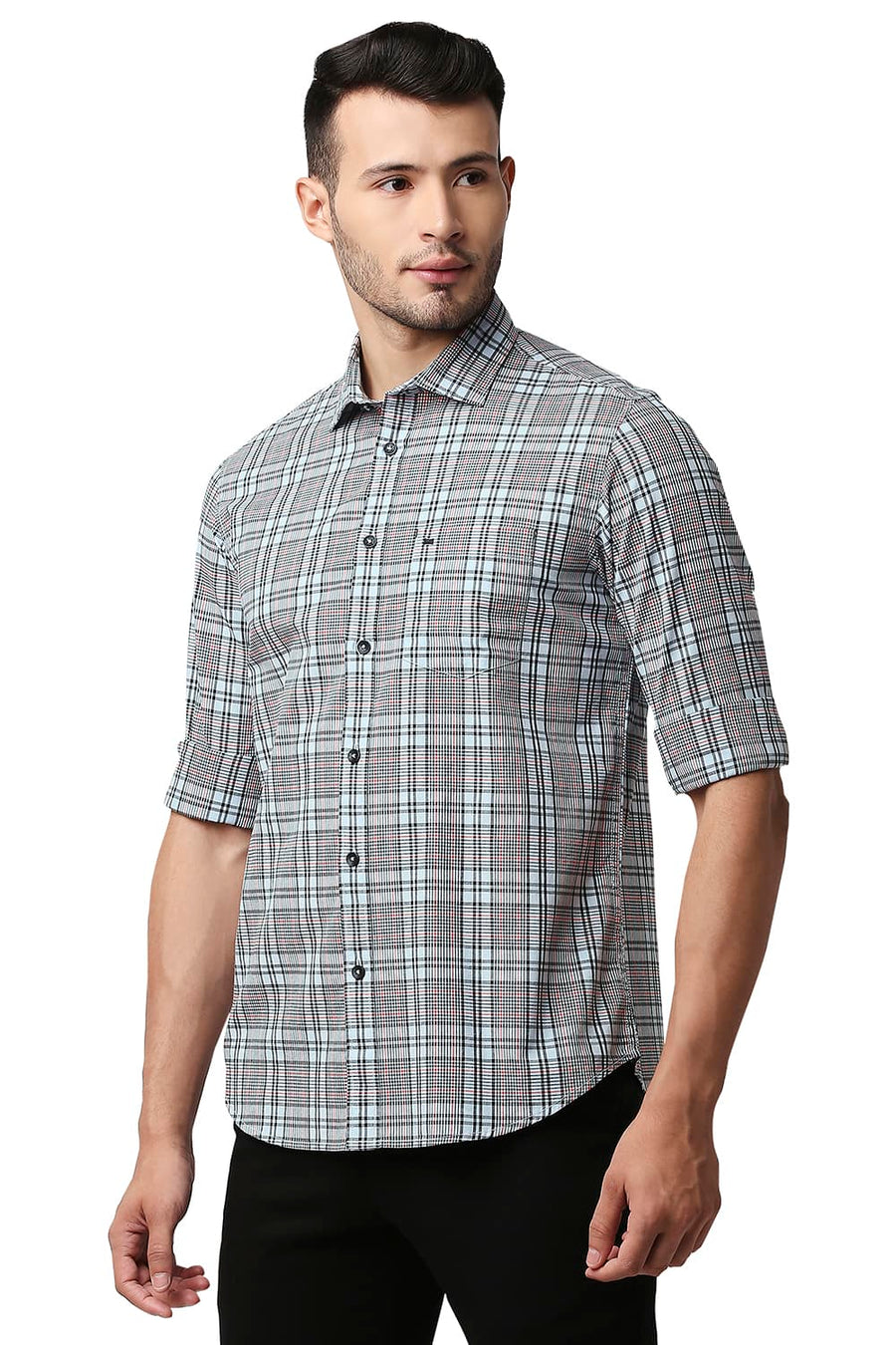 BASICS SLIM FIT PLEIN AIR BLUE COTTON CHECKS SHIRT