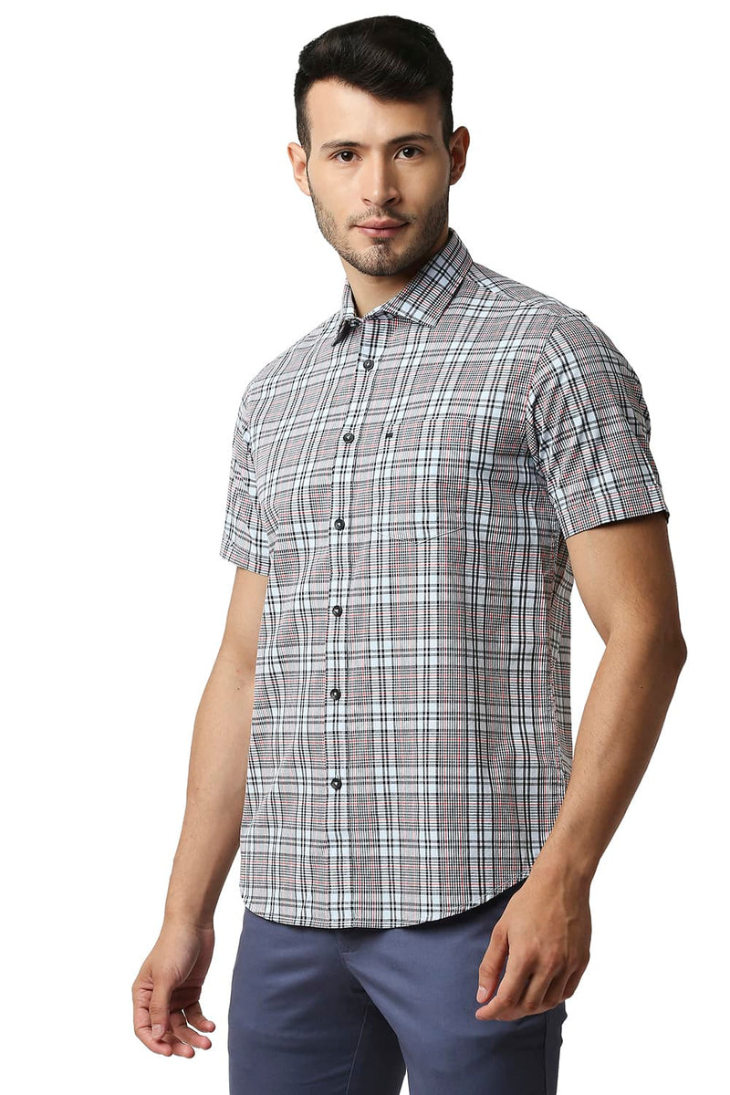 BASICS SLIM FIT COTTON CHECKS HALFSLEEVES SHIRT