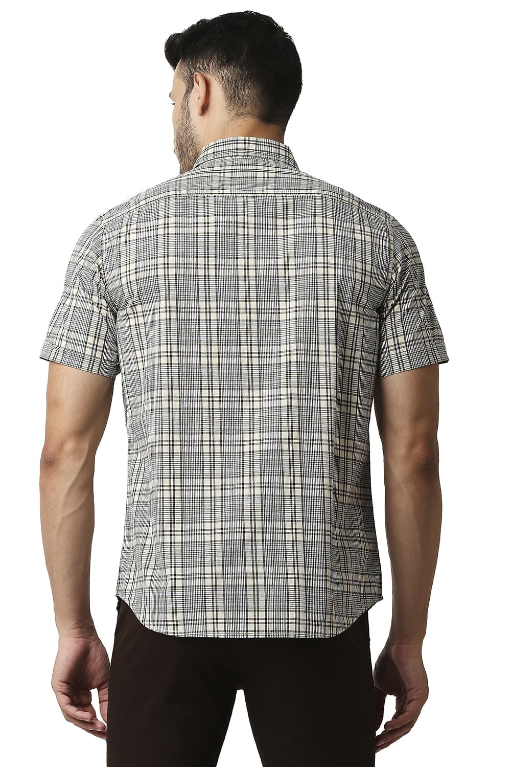 BASICS SLIM FIT COTTON CHECKS HALFSLEEVES SHIRT