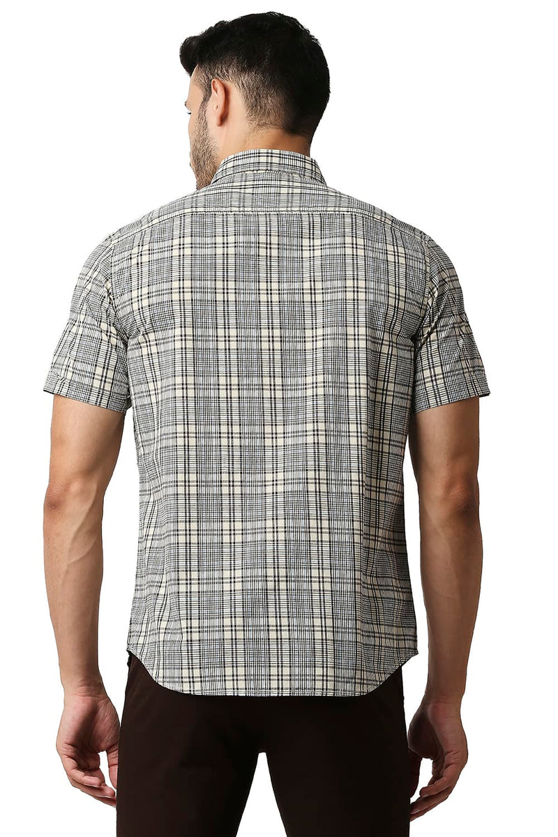 BASICS SLIM FIT COTTON CHECKS HALFSLEEVES SHIRT